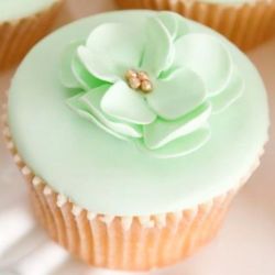 Angel Food Cupcake with any color Butter Cream Icing and Candy Flowers.