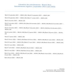 Calendrier d'entrainements